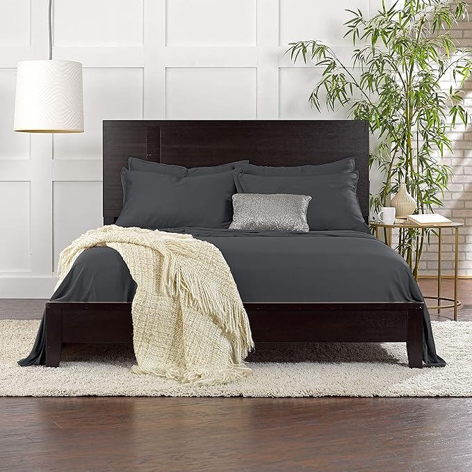 Split King Sheets by Pure Bamboo, Genuine 100% Organic Viscose Derived from Bamboo Bed Sheet Set, Soft & Cooling, Double Stitching *Not for Split Top (Split King, Charcoal)