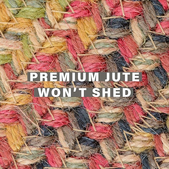 Homespice Kingston Jute Braided Area Rugs 5x8' – Multi Color Braided Rugs for Dining Room and Bedroom for Country Decor