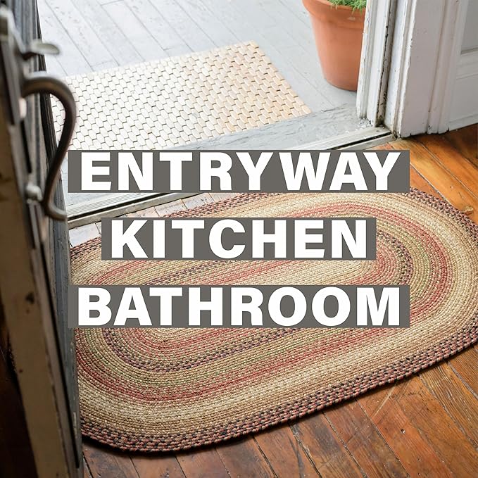 Homespice Gingerbread Jute Braided Rug 27x45 Rect Brown-Red-Black Natural Jute Rug. Uses- Indoor Entryway, Kitchen Rug, Bedroom Doorway Reversible, Rustic, Country, Primitive, Farmhouse Decor