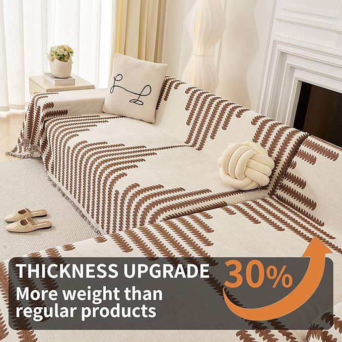 HAOMAIJIA Boho Sofa Covers Couch Covers for 3 Cushion Couch Sofa Pet Friendly Soft Thick Non Slip Couch Cover for Dogs Washable Sectional Couch Covers L Shape Furniture Protector (Brown, 91"x134")