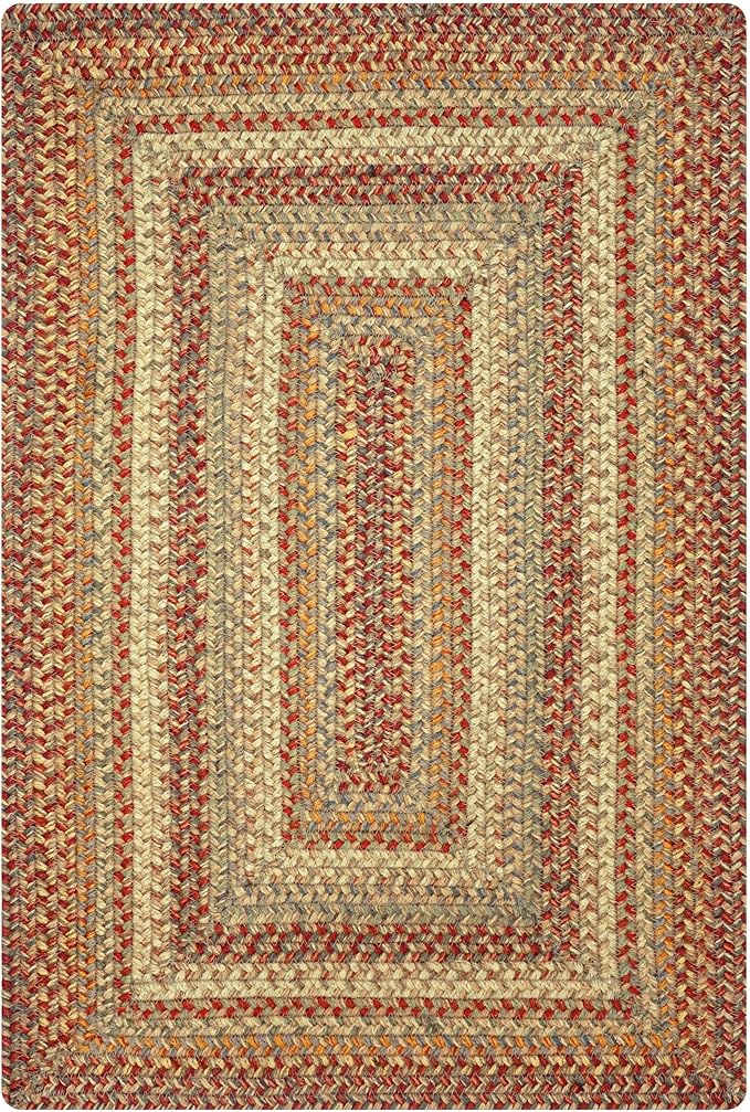 Homespice Harvest Premium Jute Braided Area Rug, 8' x 10' Rectangular Beige - Tan - Red, Reversible, Natural Jute Yarn Rustic, Country, Primitive, Farmhouse Style - 30 Day Risk Free Purchase