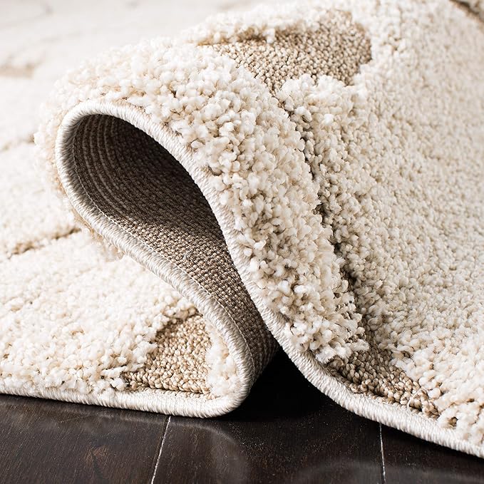 SAFAVIEH Florida Shag Collection X-Large Area Rug - 11' x 15', Cream & Beige, Scroll Design, Non-Shedding & Easy Care, 1.2-inch Thick Ideal for High Traffic Areas in Living Room, Bedroom (SG455-1113)