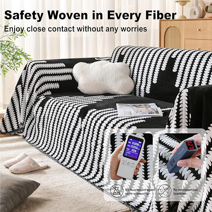 Boho Sofa Cover, Couch Covers for 3 Cushion Couch Sofa Pet Friendly, Sofa Cover Washable, Soft Chenille Living Room Couch Covers Slipcover, Pet Furniture Protecto (2# Black, 71" x 134")