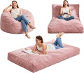 Hobestluk Bean Bag Chair Convertible Beanbag Chairs for Adults, 3 in 1 Bean Bags with Plush Chevron Cover, Adult Bean Bag Chair for Living Room, Bedroom (Pink, Twin)