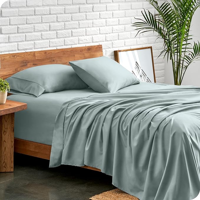 Bare Home Split Head Flex King Sheet Set - 1800 Ultra-Soft Microfiber Bed Sheets - Double Brushed - Deep Pockets - Easy Fit - 4 Piece Set - FlexTop Bedding Sheets (Split Head Flex King, Sea Spray)