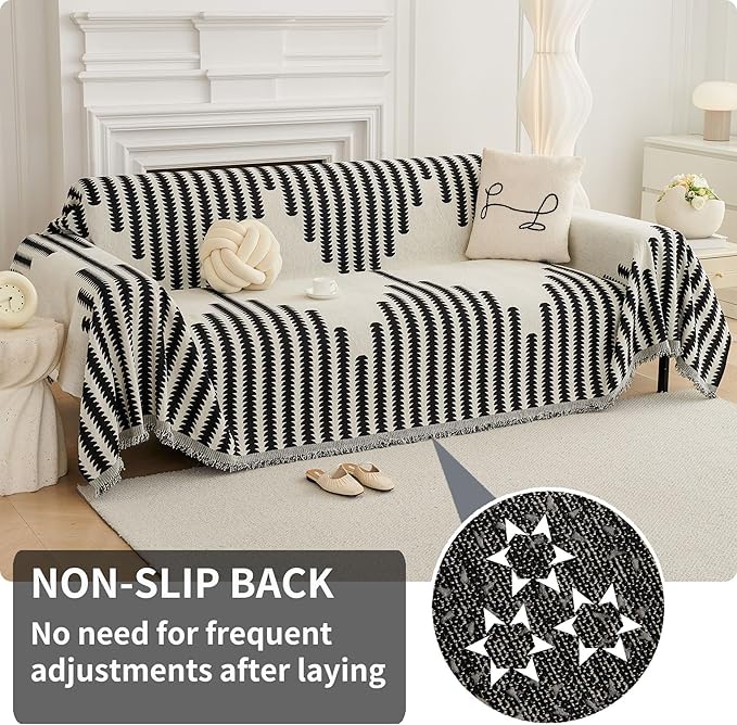 HAOMAIJIA Boho Sofa Covers Couch Covers for 3 Cushion Couch Sofa Pet Friendly Soft Thick Couch Cover for Dogs Washable Sectional Couch Covers L Shape Furniture Protector (Black, 71"x150")