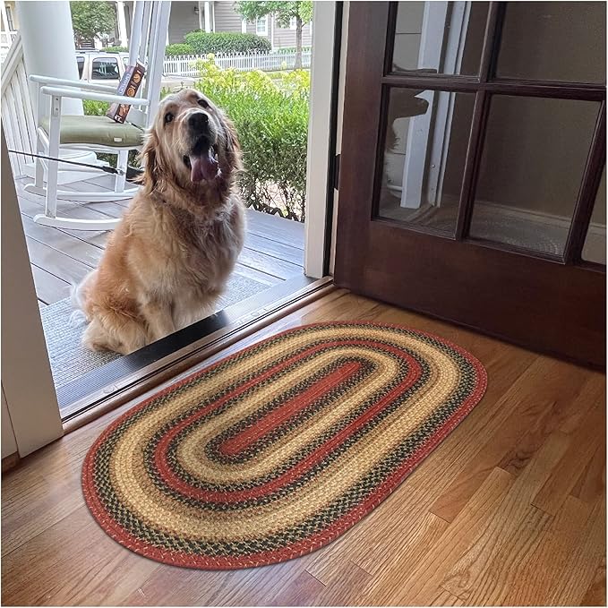 Highland Multi Color Jute Braided Oval Rugs, 27x45 - Warm Country and Lodge Decor, Perfect for Laundry Rooms, Kitchens and Entryways - Reversible and Easy to Clean