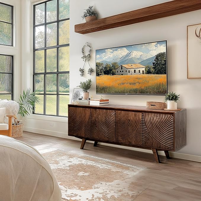 Acacia Harmony TV Stand for TVs up to 75+ Inch Entertainment Center with Storage Shelves and Cable Management, Modern Farmhouse TV Media Console Table Wood TV Stands for Living Room Bedroom, Walnut
