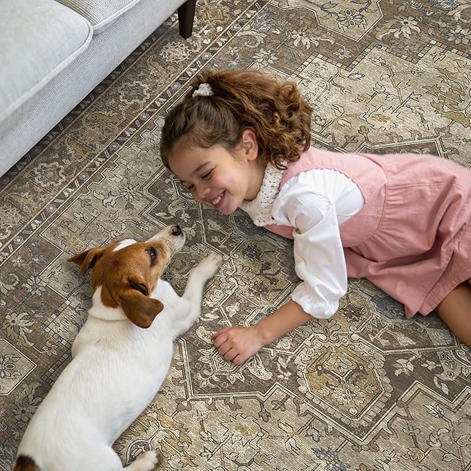 GENIMO 2x12 Runner Rugs for Hallway, Machine Washable Non Slip Vintage Rugs, Low Pile Lightweight Soft Print Rug for enrtyway, Corridor, Home Office, Kitchen, Rustic Brown