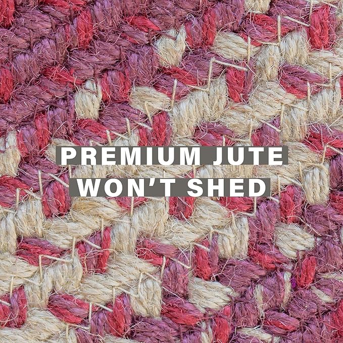 Homespice Autumn Maple Burgundy and Tan Small Braided Rug, Jute, 2x3' Rectangle - Rustic Primitive Decor for Kitchen, Bathroom, Everywhere