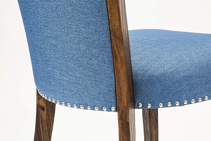 East West Furniture X777VE721-9 9 Piece Dining Set Includes a Rectangle Dining Room Table with X-Legs and 8 Blue Color Linen Fabric Upholstered Chairs, 40x72 Inch, Multi-Color