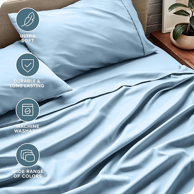 Bare Home King Sheet Set - Luxury 1800 Ultra-Soft Microfiber King Bed Sheets - Double Brushed - Deep Pockets - Easy Fit - 4 Piece Set - Bedding Sheets & Pillowcases (King, Light Blue)