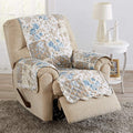 Great Bay Home Reversible Floral Patchwork Furniture Protector Scalloped Edge Stain Resistant Printed Furniture Protector Maribel Collection (Recliner, Taupe/Blue)