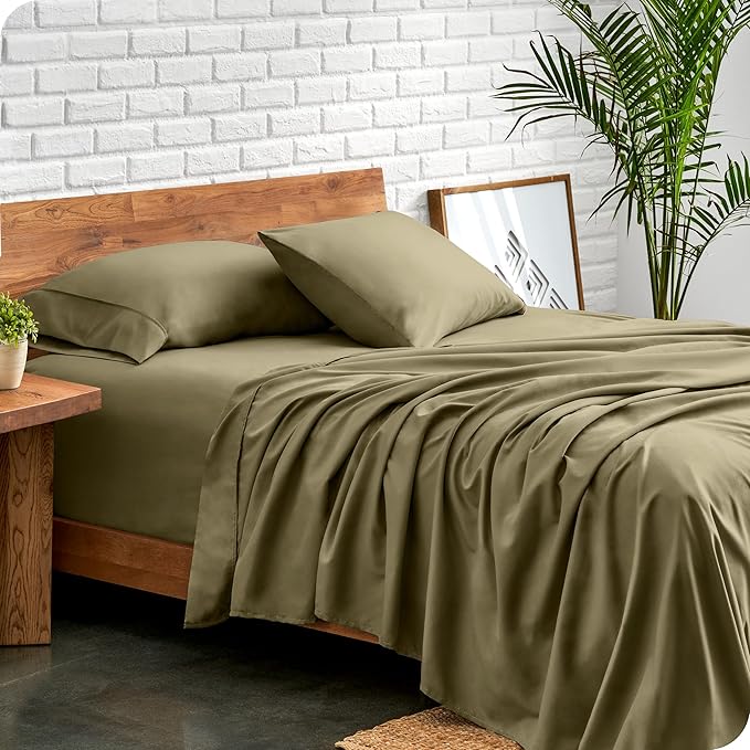 Bare Home Full Sheet Set - Luxury 1800 Ultra-Soft Microfiber Full Bed Sheets - Double Brushed - Deep Pockets - Easy Fit - 4 Piece Set - Bedding Sheets & Pillowcases (Full, Olive)