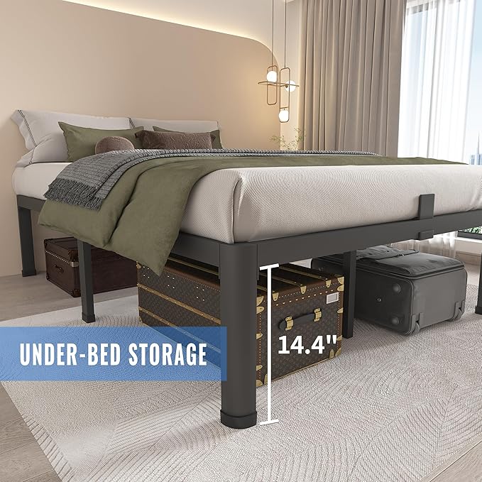 MAF 16 Inch Twin XL Bed Frames with Round Corner Legs Mattress Slide Stopper No Box Spring Needed Heavy Duty Metal Platform Bed Frame Under-Bed Storage Space, 3000 LBS Steel Slats Support