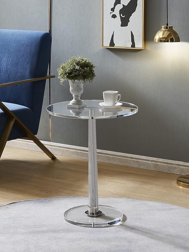 Clear Acrylic Table with Cone Metal Pole (Large, Silver) …