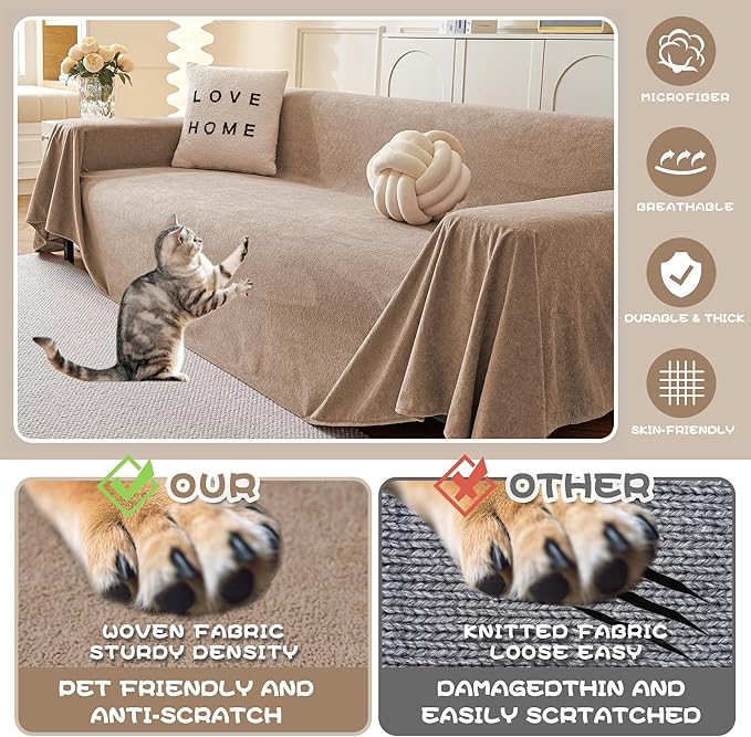 MYSKY HOME Sofa Slipcovers Sofa Covers Washable, Couch Cover for 3-4 Cushion Couch Sofa, Dog Couch Covers Furniture Protector Cover Non Slip Soft Couch Sofa Cover, 91"x 150", Khaki