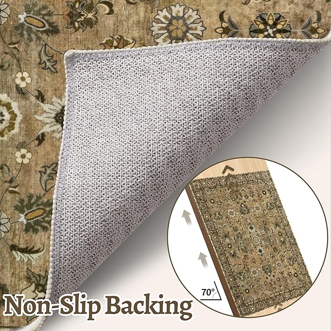 Tangsoo 6x9 Area Rug for Living Room, Washable Floral Vintage Rug Indoor Non Slip Large Area Rugs, Print Distressed Brown Carpet, Soft Low Pile Foldable Floor for Bedroom Dining Room