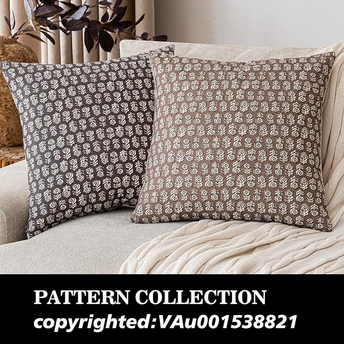 Foindtower Set of 2 Decorative Neutral Floral Print Throw Pillow Covers Vintage Accent Farmhouse Cushion Covers Boho Home Decor for Sofa Couch Chair Bedroom Living Room Outdoor,24×24 Inch,Brown