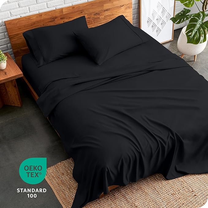 Bare Home Twin XL Sheet Set - 1800 Ultra-Soft Microfiber Twin Extra Long Bed Sheets - Double Brushed - Deep Pockets - Easy Fit - Extra Soft - 3 Piece Set - Bed Sheets & Pillowcases (Twin XL, Black)