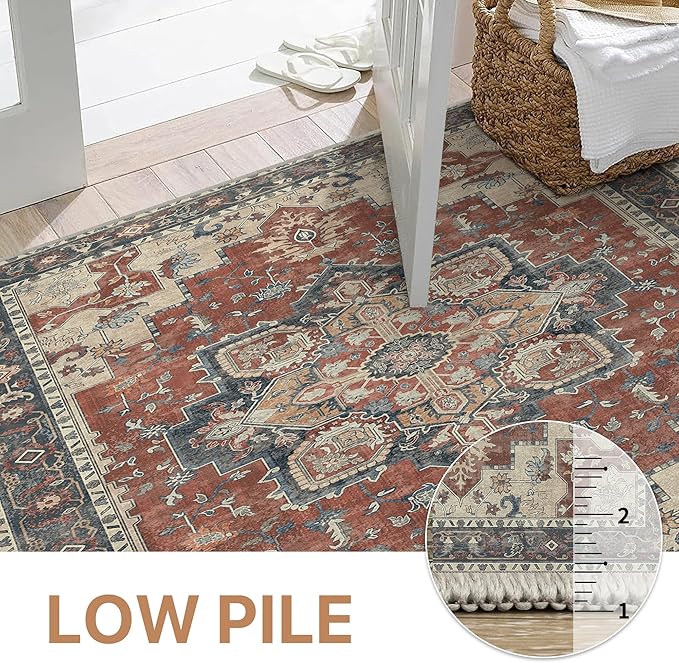 GENIMO 2x8 Runner Rugs for Hallway, Machine Washable Non Slip Vintage Rugs, Low Pile Lightweight Soft Print Rug for enrtyway, Corridor, Home Office, Kitchen, Bordeaux