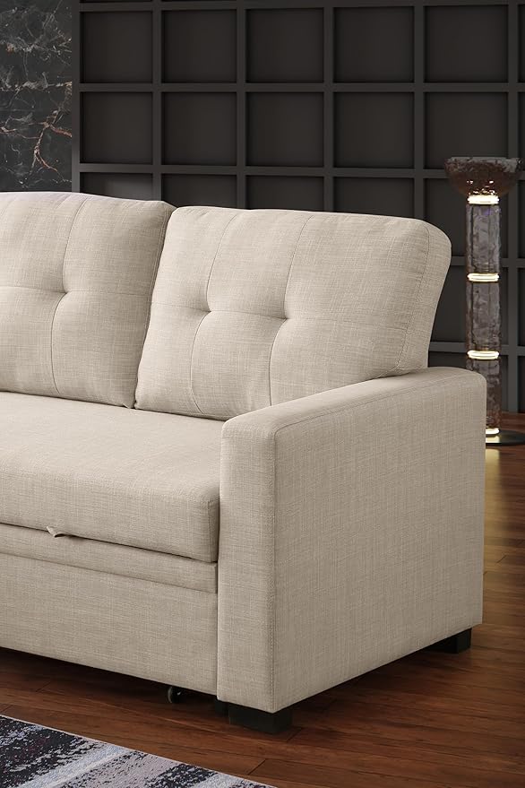 Devion Furniture Meridian 4-in-1 Convertible L Shaped Couch with Pull Out Bed and Storage, Sectional Sleeper Sofa with Reversible Chaise for Living Room, Apartment, Bedroom, Office