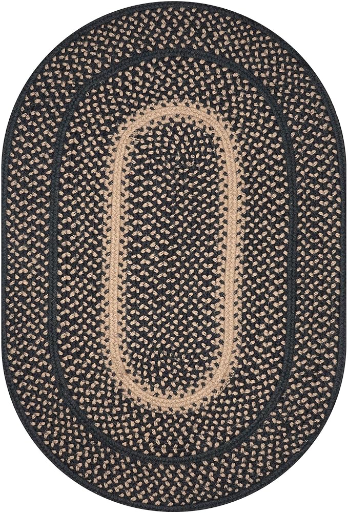 Homespice Manchester Black Oval Braided Rugs, Jute, 8x10' - Perfect Country Primitive Decor for Bedroom, Living Room, Everywhere