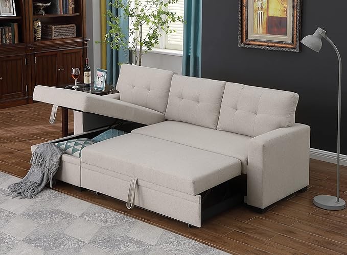 Devion Furniture Philly 4-in-1 Convertible L Shaped Couch with Pull Out Bed and Storage, Sectional Sleeper Sofa with Reversible Chaise for Living Room, Apartment, Bedroom, Office