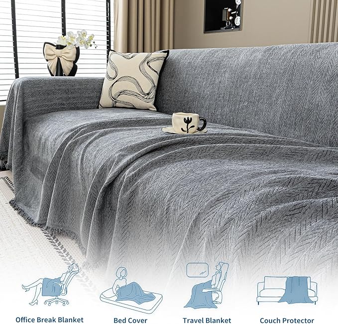 Nobildonna Sofa Chair Cover Waterproof Soft Thicken Chenille Cushion Couch Cover with Tassels,Washable Sofa Slipcovers for Armchair Recliner Sectional Furniture Protector, Dark Gray 71"x71"