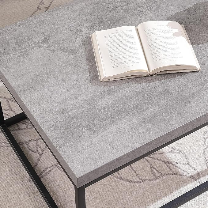 CENSI 47-Inch Grey Marble Accent Coffee Table/Center Table for Living Room, Rectangle Modern Industrial Style,Wood and Metal, Max.Loading 220 lbs. (Faux Concrete)
