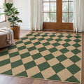 Lahome Checkered Outdoor Rug 5x7, Washable Rug for Living Room Office Indoor Outdoor Carpet, Farmhouse Non Slip Non Shedding Green Carpet for Dining Room Sunroom Patio Courtyard