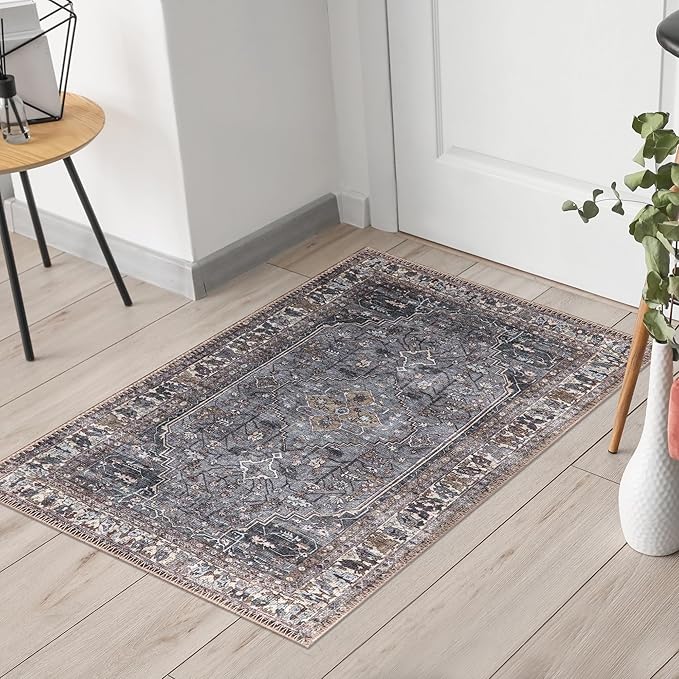 Keen Home Design 2x3 Rug - Machine Washable Entry Rug with Non-Slip Backing, Ideal for Enteryway, Kitchen, Bathroom, Laundry Room - Vintage, Easy Clean, Durable, Low Pile Rug - (2' x 3')