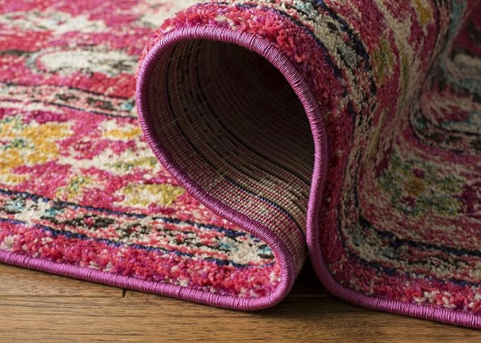 SAFAVIEH Monaco Collection Area Rug - 8' x 11', Pink & Multi, Boho Chic Medallion Distressed Design, Non-Shedding & Easy Care, Ideal for High Traffic Areas in Living Room, Bedroom (MNC243D)