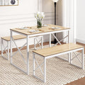 VECELO Kitchen Table with 2 Benches for 4, 43.3'' Wood Dining Room Dinette Sets with Metal Frame for Breakfast Nook and Small Space, Oak