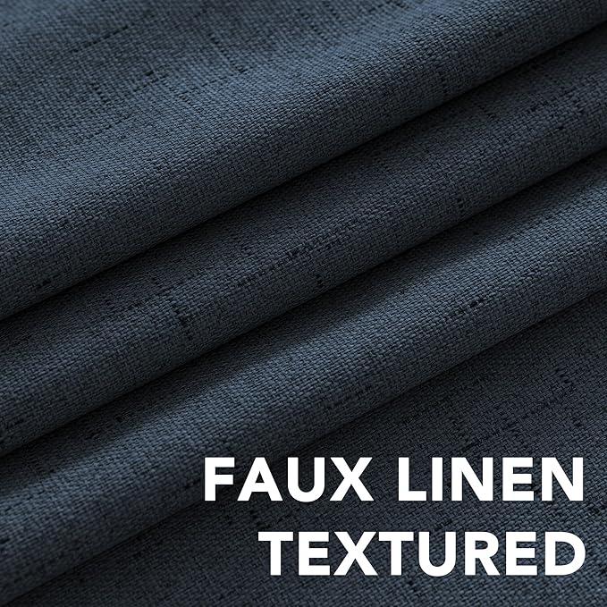 H.VERSAILTEX Primitive Linen Blackout Curtains with Burlap Fabric and White Thermal Insulated Liner, Grommet Top Curtains for Living Room/Bedroom (2 Panels, 42 x 84 Inch, Navy)