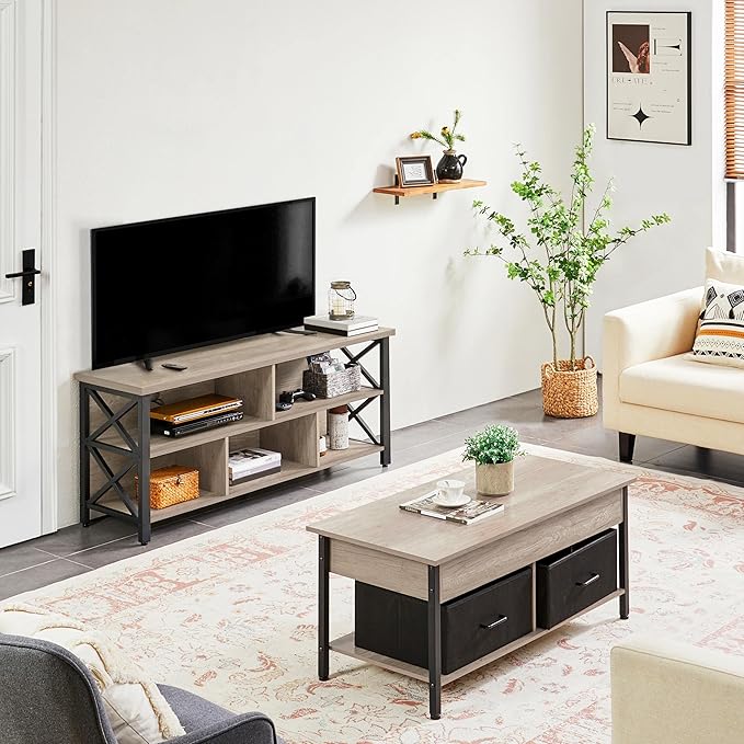 Yaheetech TV Stand for TVs up to 65 Inch, Industrial Entertainment Center with Storage Compartments, Media TV Console for Living Room, Gray