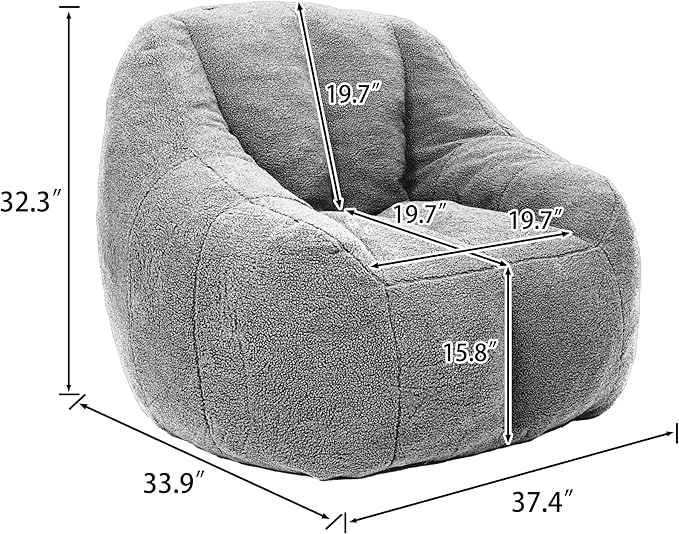 Furniliving Bean Bag Chair, Oversized Bean Bag Couch for Adults Comfy Bean Bag Sofa with Back Support, Large Bean Bag Chair Lazy Sofa for Living Room Bedroom, DarkBlue, Teddy