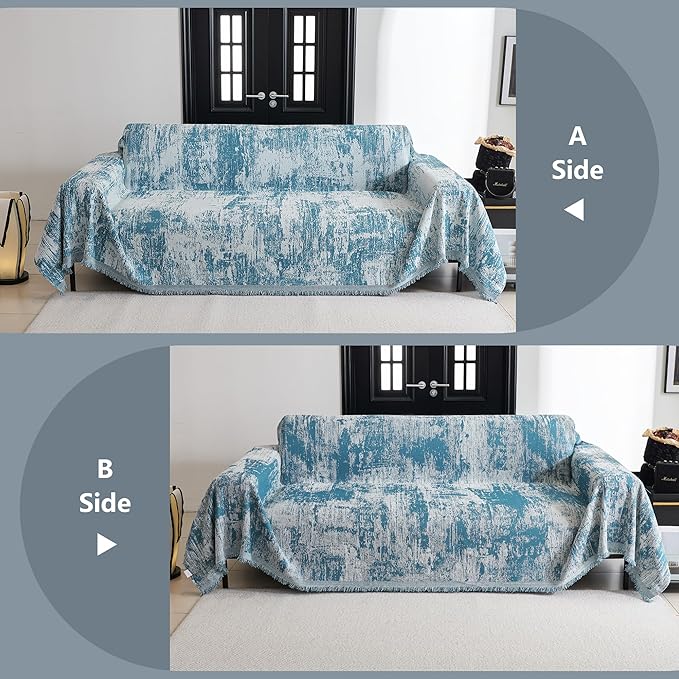 MYSKY HOME Boho Couch Cover for Dogs Washable Sage Abstract Couch Sofa Protector for Cats Pets Friendly Chenille Geometric Sofa Covers Soft Durable Farmhouse Sofa Slipcovers, 91" X118"