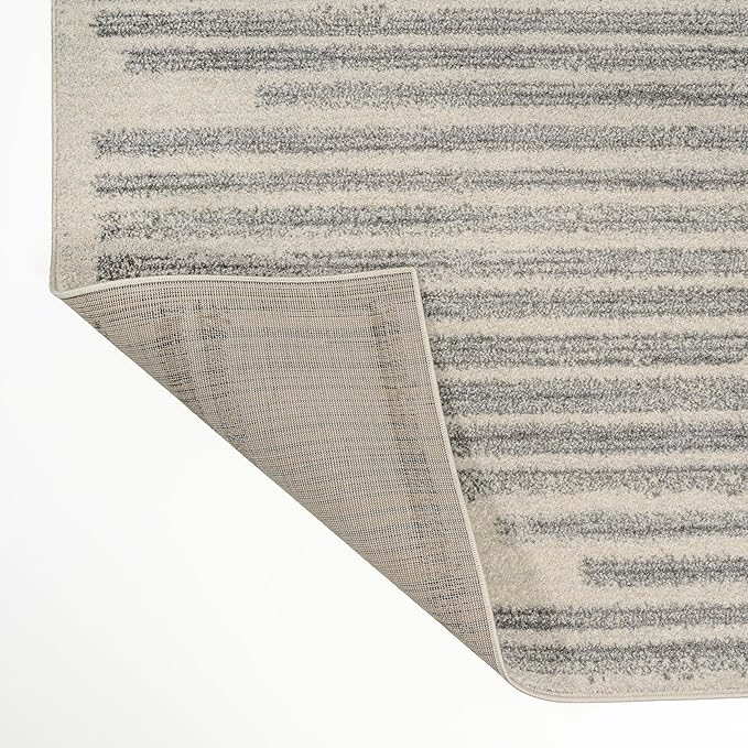 JONATHAN Y Khalil Modern Berber Stripe Cream/Gray Indoor Area Rug, 8x10, Contemporary, Bohemian, Easy-Cleaning for Living Room, Bedroom, Kitchen, Pet Friendly, Non-Shedding (MOH207C-8)