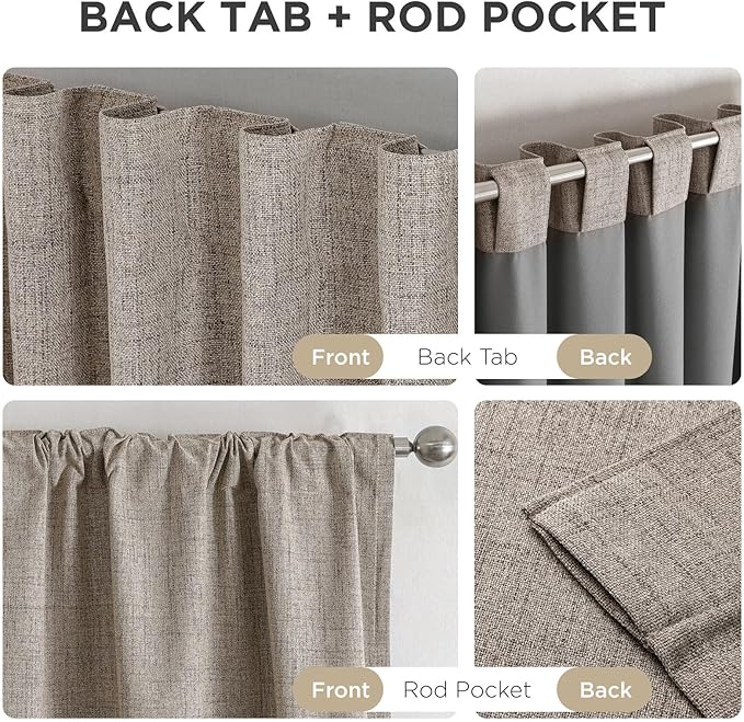 Joydeco Blackout Curtains for Bedroom - 100% Light Blocking 2 Panels Set Linen Drapes 42" W x 96" L, Thermal Insulated Room Darkening Curtains, Linen Textured for Living Room, Rod Pocket & Back Tabs