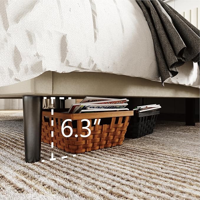 Queen Size Bed Frame with Velvet Upholstered Headboard, Platform Bed with Strong Wood Slats, Mattress Foundation, Box Spring Optional, Easy Assembly, Beige