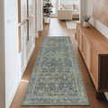 2X10 Area Rugs Machine Washable Rugs for Living Room, Vintage Boho Large Rugs for Bedroom Dining Room, Non Slip Indoor Soft Distressed Lightweight Thin Low Pile Carpet, Deep