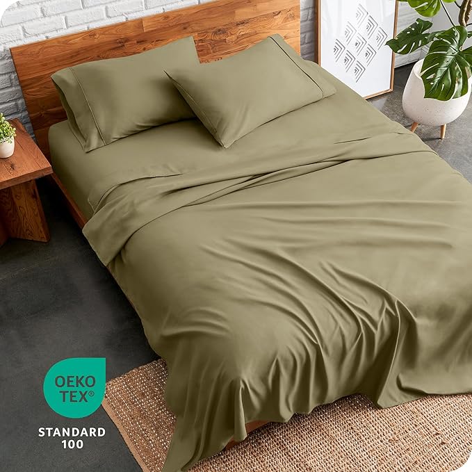 Bare Home Ultra-Soft Split Cal King Sheet Set - Luxury 1800 - Hydro-Brushed - Deep Pockets - Easy Fit - 4 Piece Set - Bedding Sheets & Pillowcases (Split California King, Olive)