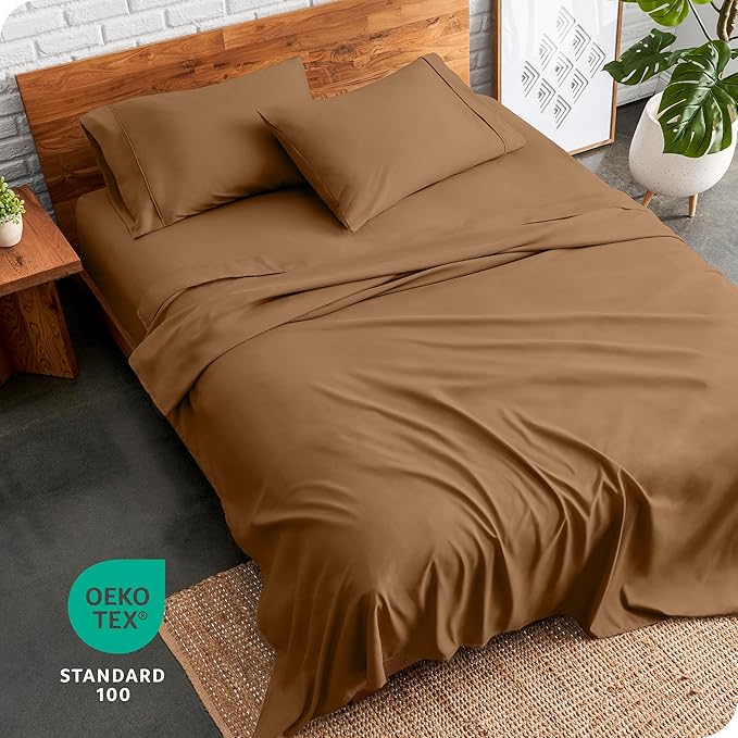 Bare Home Twin XL Sheet Set - 1800 Ultra-Soft Microfiber Twin Extra Long Bed Sheets - Double Brushed - Deep Pockets - Easy Fit - Extra Soft - 3 Piece Set - Bed Sheets & Pillowcases (Twin XL, Caramel)