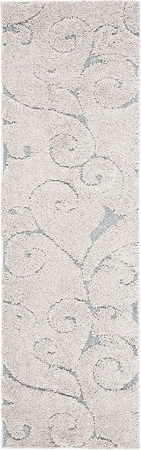 Safavieh Florida Shag Collection Runner Rug - 2'3" x 8', Beige & Blue Grey, Scroll Design, Non-Shedding & Easy Care, 1.2-inch Thick Ideal for High Traffic Areas in Living Room, Bedroom (SG455-1155)