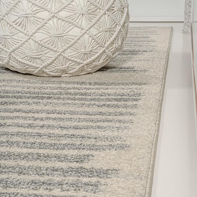 JONATHAN Y Khalil Modern Berber Stripe Cream/Gray Indoor Area Rug, 8x10, Contemporary, Bohemian, Easy-Cleaning for Living Room, Bedroom, Kitchen, Pet Friendly, Non-Shedding (MOH207C-8)