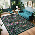 Area Rug Living Room Rugs: Floral 4x6 Washable Rug Vintage Soft Boho Non-Slip Carpet Indoor Floor Stain Resistant Large Carpets for Bedroom Dining Room Farmhouse Nursery Hallway Home Office Dark Green