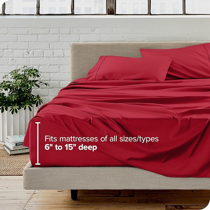 Bare Home Twin Sheet Set - 1800 Ultra-Soft Microfiber Twin Bed Sheets - Double Brushed - Deep Pockets - Easy Fit - Extra Soft - 3 Piece Set - Bedding Sheets & Pillowcases (Twin, Red)