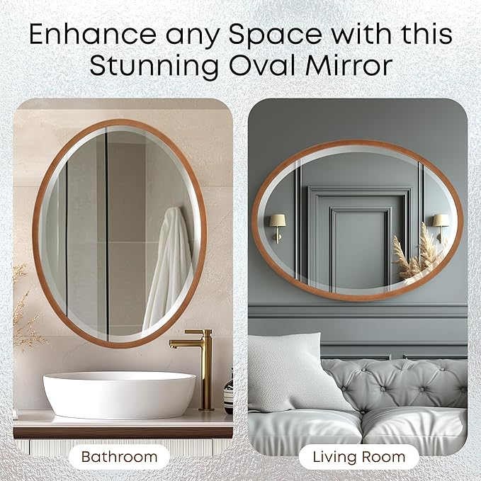 OVALCREST - Oval Wooden Beveled Wall Mirror for Home Decor, Bathroom, Vanity, Bedroom, Living Room, Hallway - London Style (Sunset Gold) 17.1 x 21.1