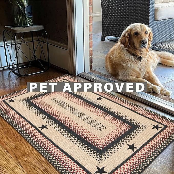 Homespice Gloucester Jute Braided Rug 20x30in Rect Black-Tan-Red Natural Jute Rug. Uses- Indoor Entryway, Kitchen Rug, Bedroom Doorway Reversible, Rustic, Country, Primitive, Farmhouse Decor